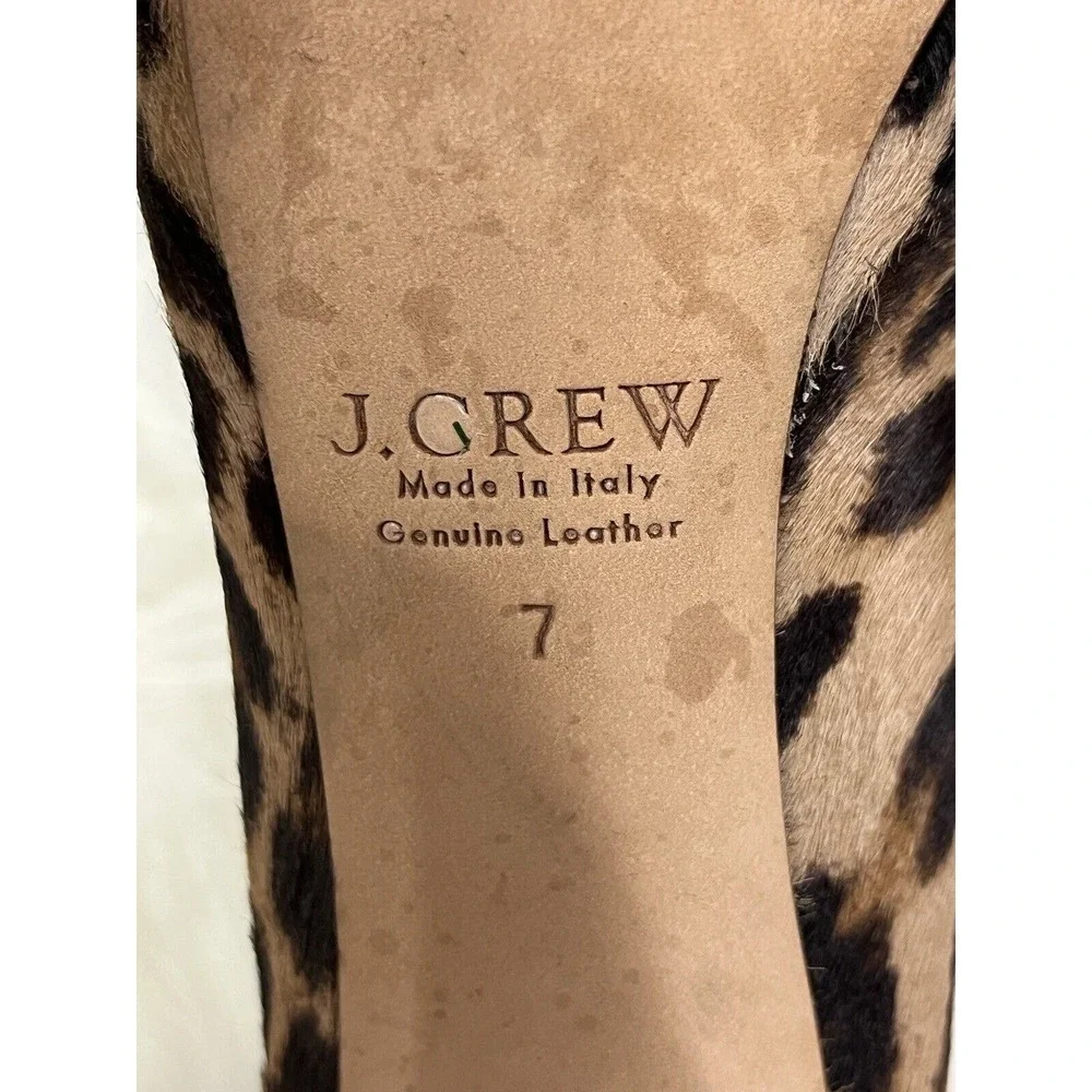 J.Crew Pumps Womens 7 Leopard Brown Calf Hair Leather High Heels Italy 49172‎